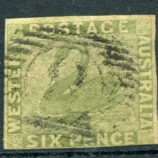 1861 6d sage-green with 4 good margins, only just ...
