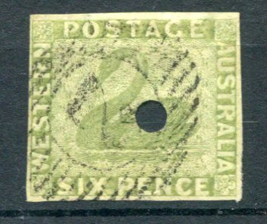 1861 6d sage-green with 3mm commissariat puncture ... Image 1++