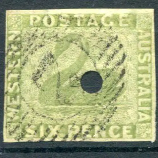 1861 6d sage-green with 3mm commissariat puncture ...