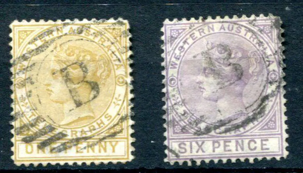 1879 1d, perf 14 & 6d Telegraph pair used with "B" ... Image 1++