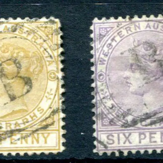 1879 1d, perf 14 & 6d Telegraph pair used with "B" ...