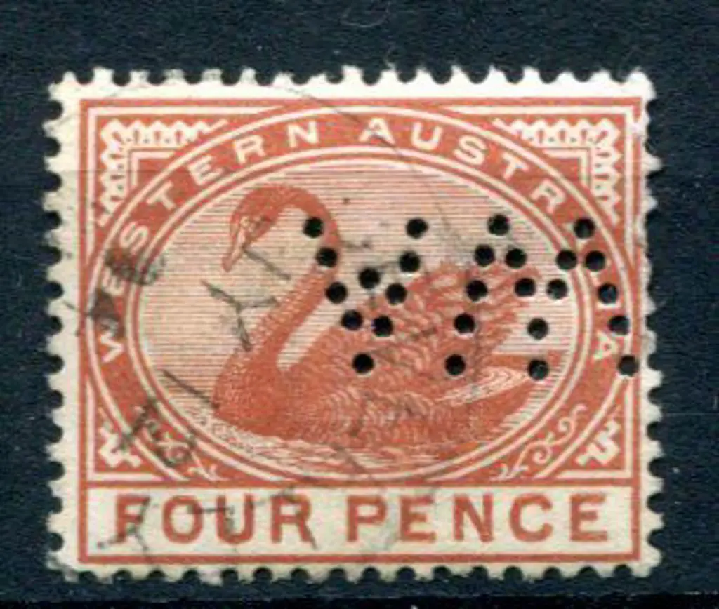 1890 4d chestnut swan with inverted "WA" perfin. ... Image 1++