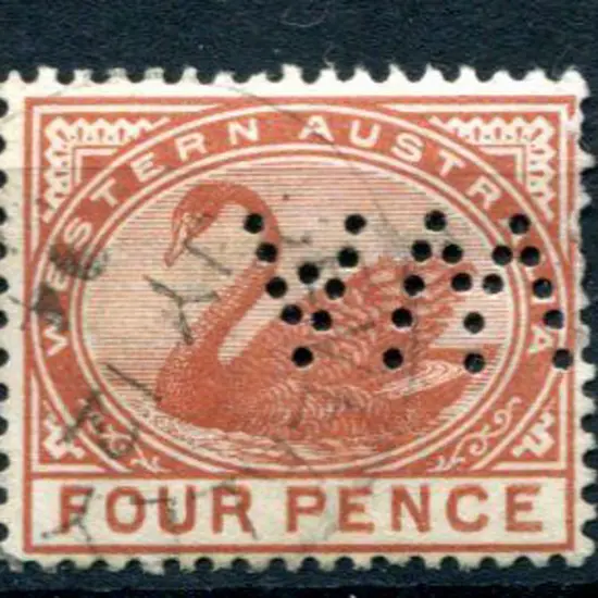 1890 4d chestnut swan with inverted "WA" perfin. ...