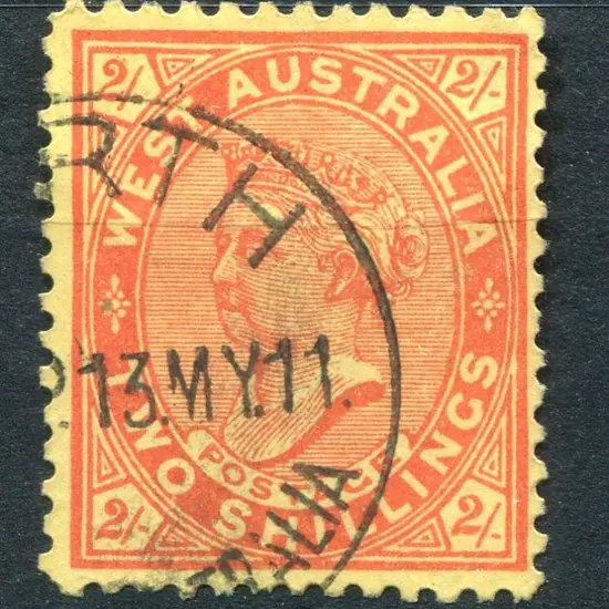 1902 2/- bright red on yellow QV F/U with neat ...