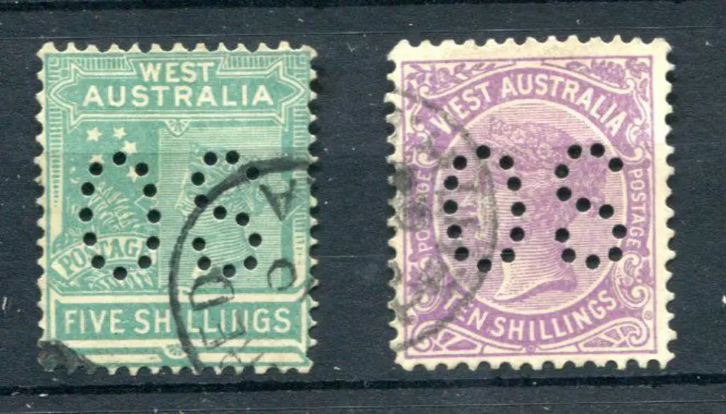 1902 5/- emerald-green & 10/- deep mauve perfined ... Image 1++