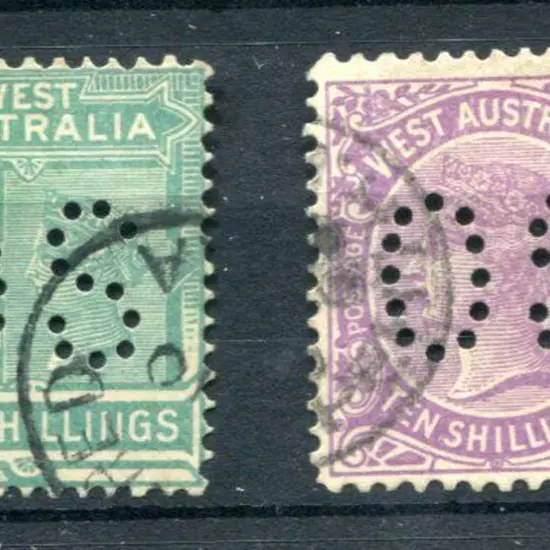 1902 5/- emerald-green & 10/- deep mauve perfined ...
