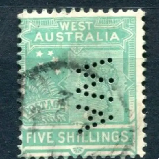 1902 5/- emerald-green with "WA" perfin vertically ...