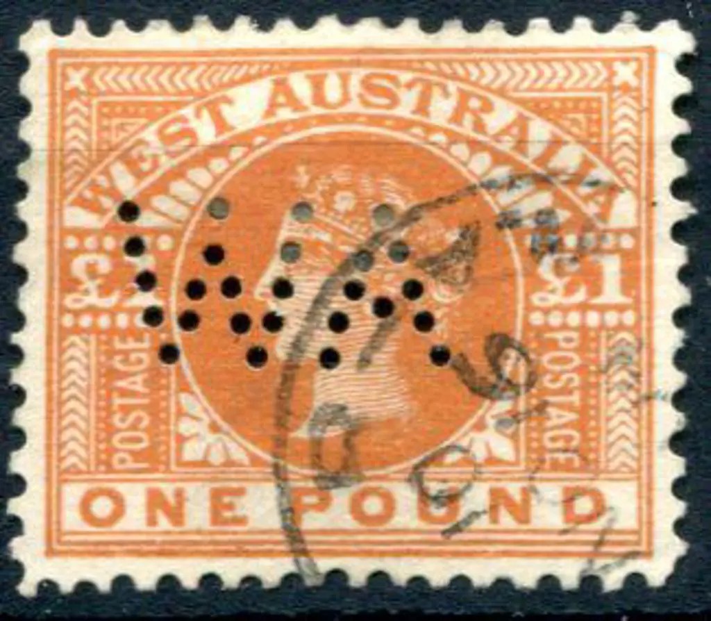 1902 £1 orange-brown perfined "WA". Superb used ... Image 1++