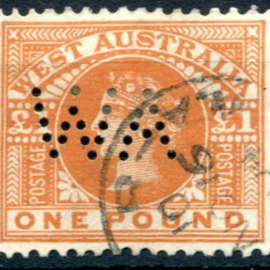 1902 £1 orange-brown perfined "WA". Superb used ...