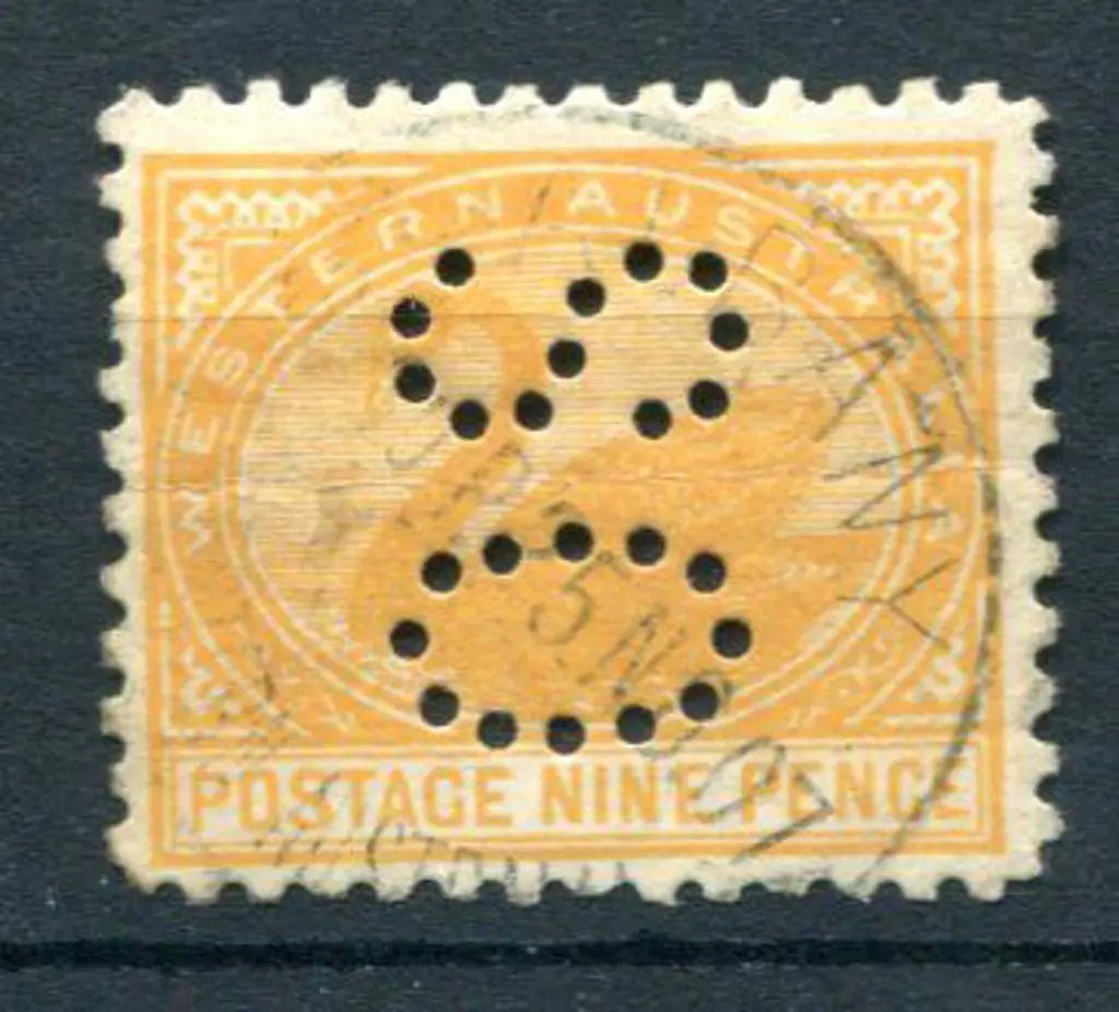 1905 9d orange-yellow perfined "OS". Horiz crease, ... Image 1++