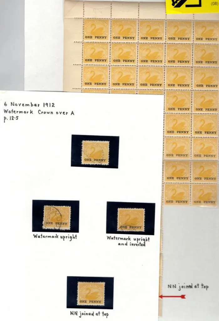 1912 "ONE PENNY" surcharge x 4 with wmk varieties ... Image 1++