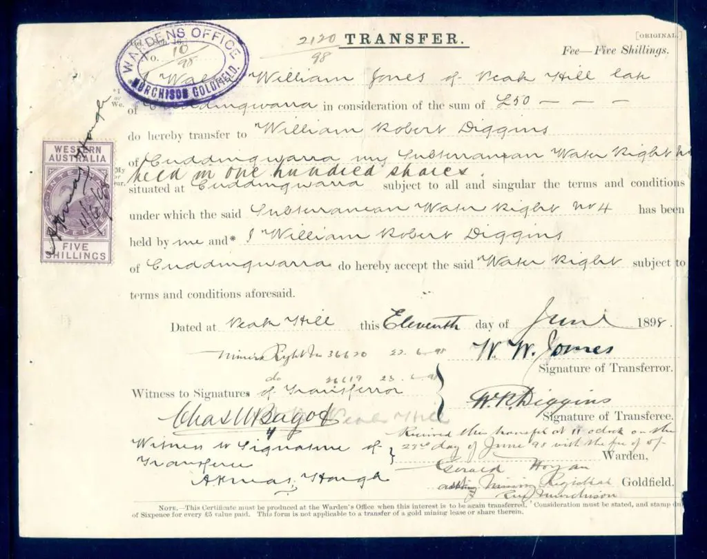 1898 (11th June) 5/- IR tied by m/s to "Transfer" ... Image 1++