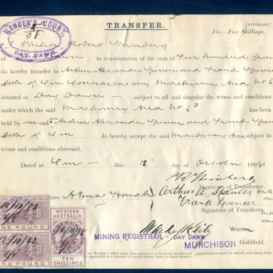 1898 (12th Oct) 10/- & £1 pair of IR tied by dated ...