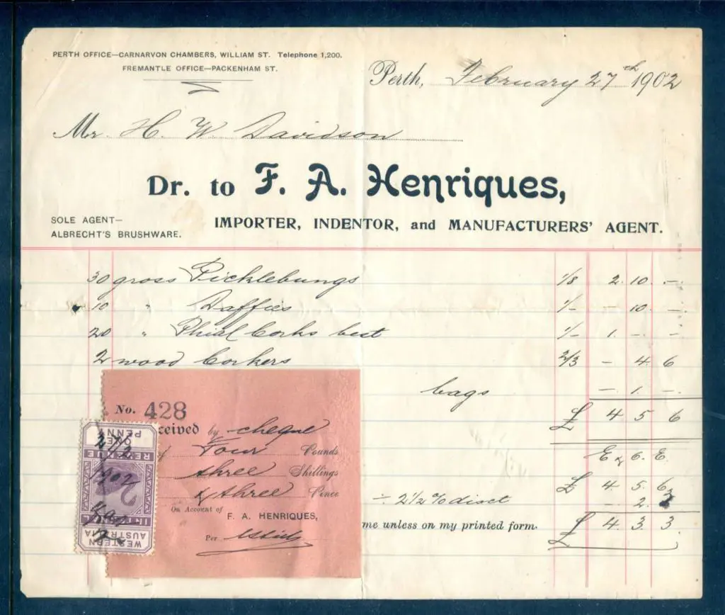 1902 (27th Feb) 1d IR on "Dr. to F.A. Henriques" ... Image 1++