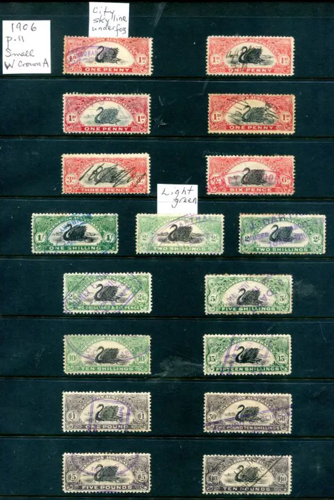 1906 1d to £10 bicolour swan Duty Stamp perf. 11 ... Image 1++