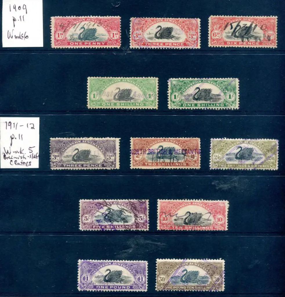 1909 1d to 1/- bicolour swan Duty Stamp, large W ... Image 1++