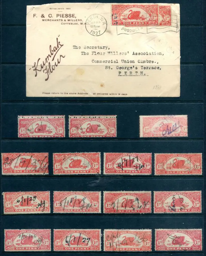 1926 1d red "long" swans used with 2 examples ... Image 1++