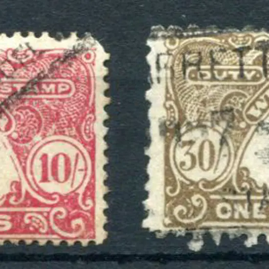 1927 10/- bright carmine, perf. 14½x13½ plus 30/- ...