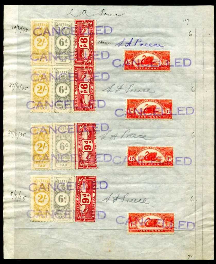 1935 Wages book page with Hospital Fund 9d carmine ... Image 1++