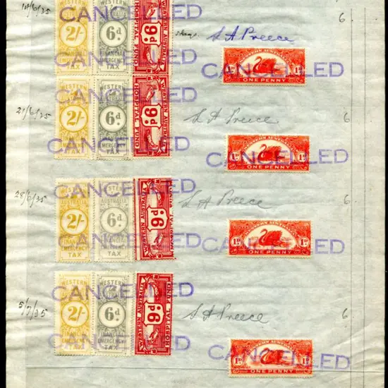 1935 Wages book page with Hospital Fund 9d carmine ...