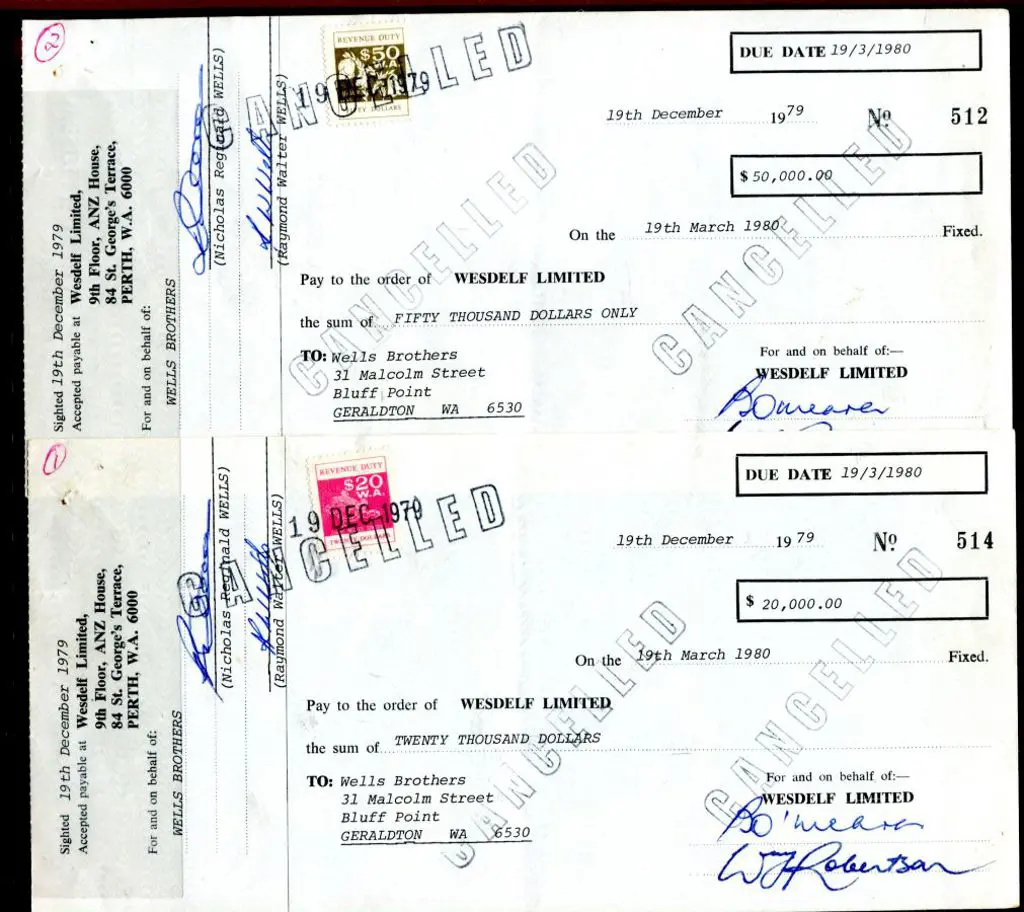 1980 (19th Dec) Cancelled cheques x 2. One for ... Image 1++