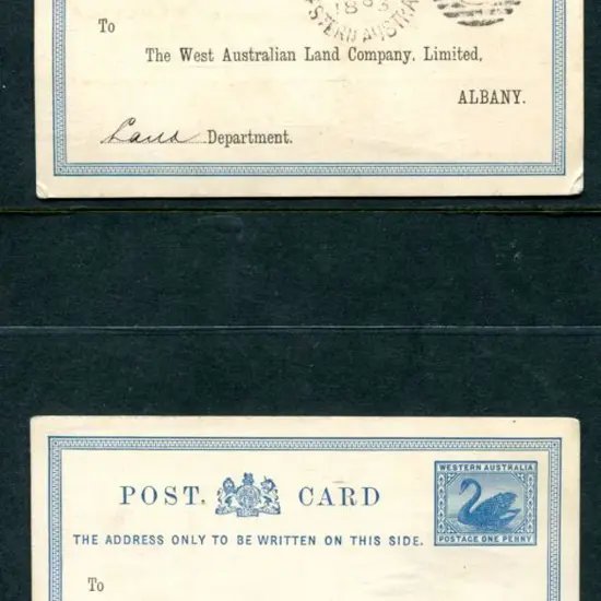 1879 1d blue P/C 2 x 2 cards. Both PTPO for "The ...