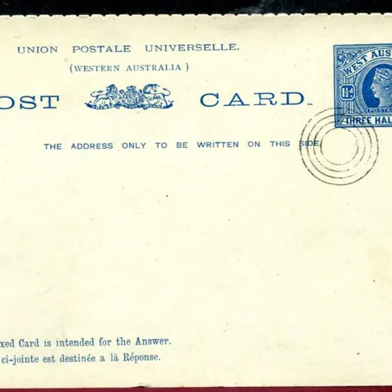 1902 1½d + 1½d blue swan Reply Post Card CTO with ...
