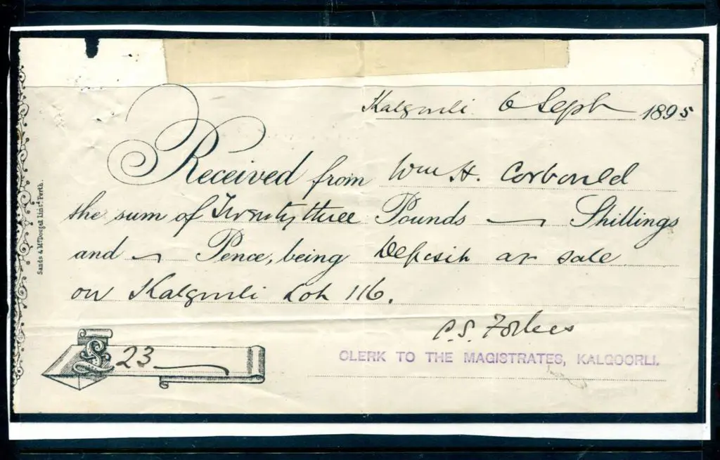 1895 (6th Sept) Receipt for £23 issued by the ... Image 1++