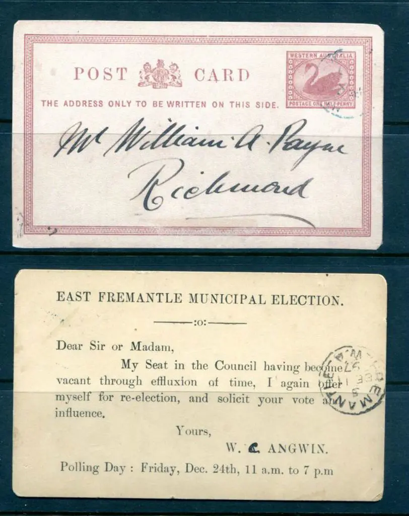 1897 (11th Dec) ½d brown swan Post Card tied by ... Image 1++