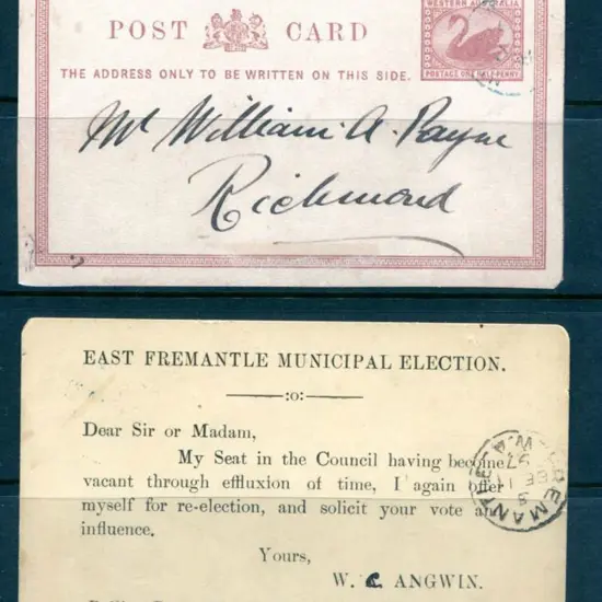 1897 (11th Dec) ½d brown swan Post Card tied by ...