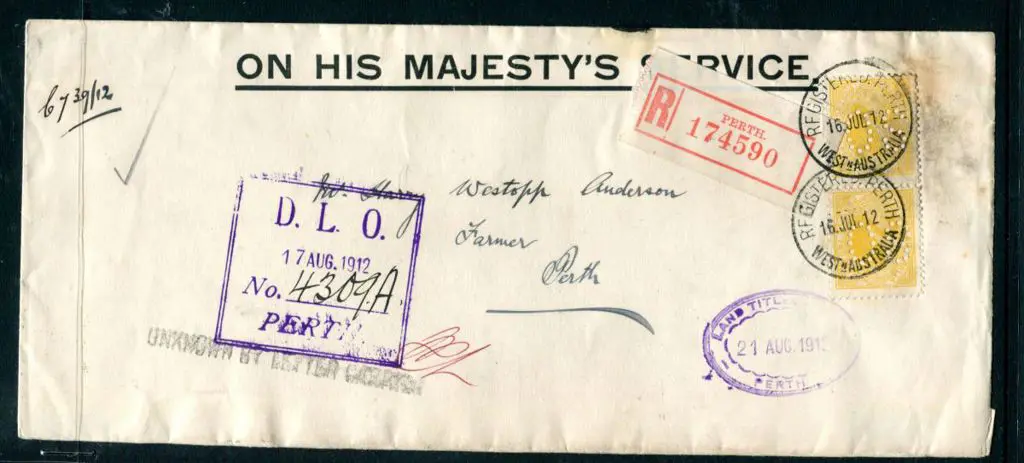 1912 (16th Jul) 2d yellow swans pair perfined "OS" ... Image 1++