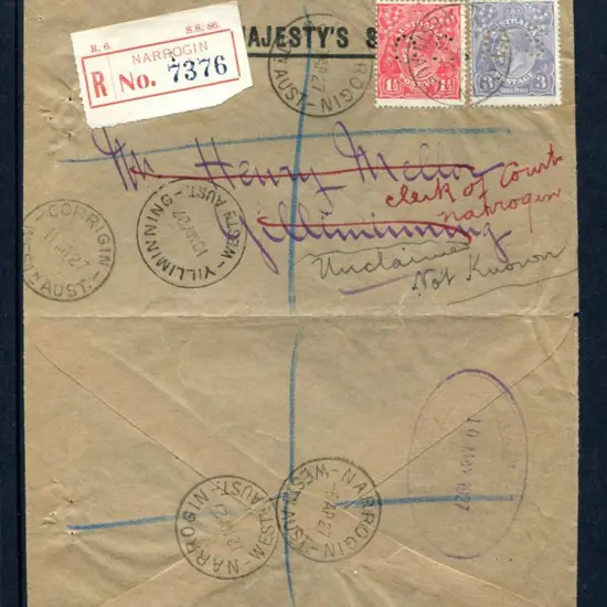 1927 (6th Apr) OHMS Registered cover with red ...