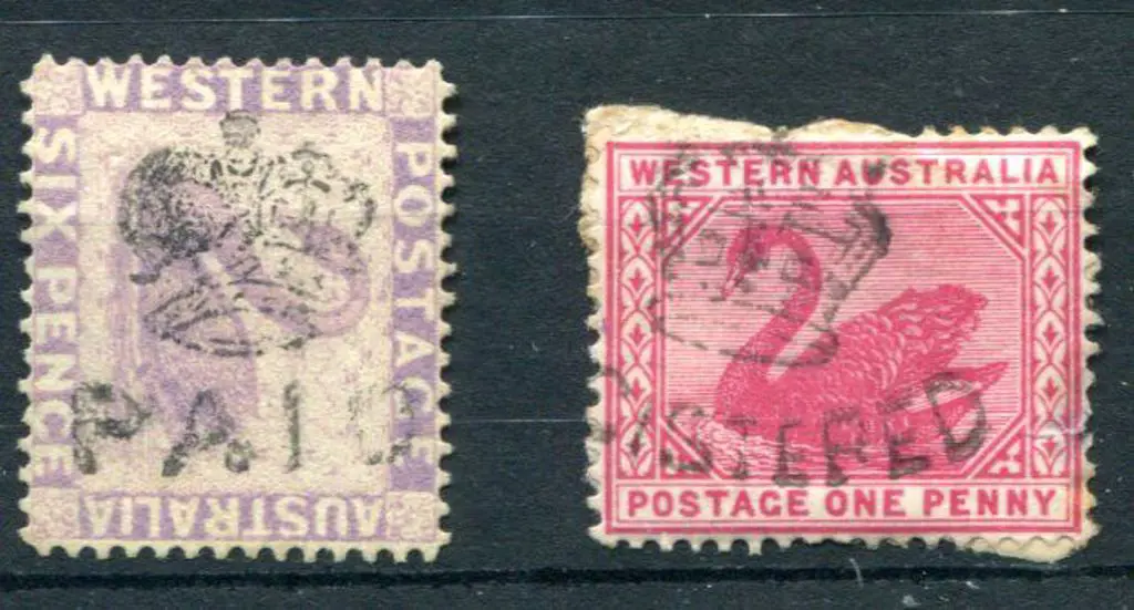 Paid "Crown" on 6d lilac swan, Cr/Ca perf.14 & ... Image 1++