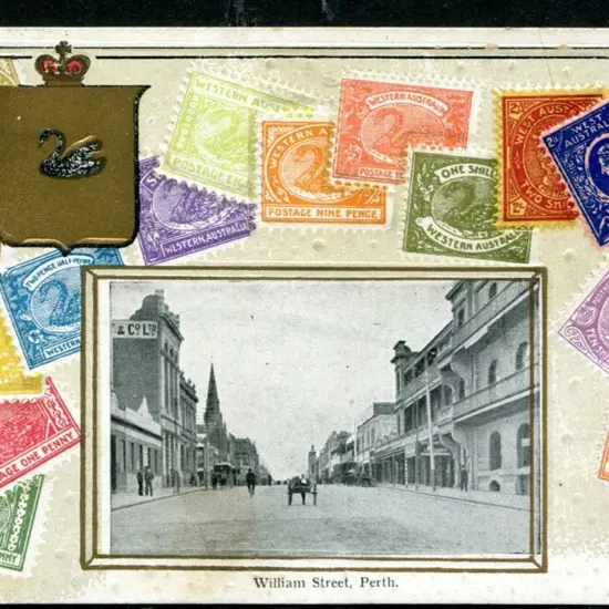 "William Street, Perth." with gold border around ...