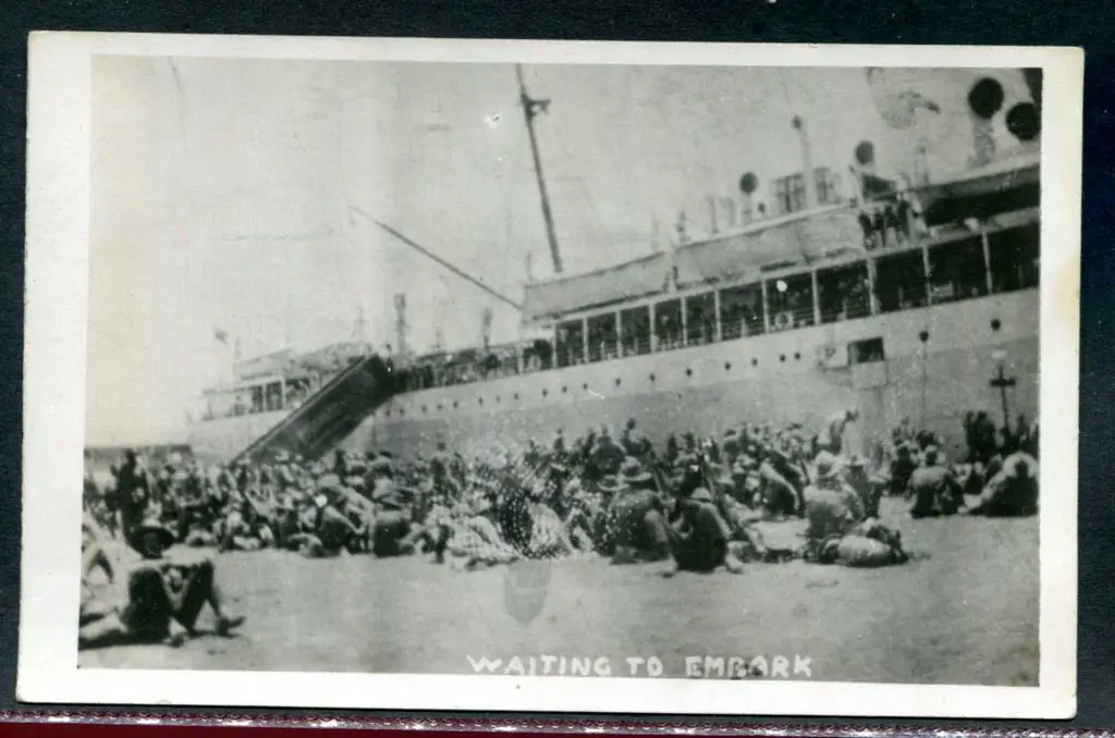"Waiting to Embark" b&w card with divided back & ... Image 1++