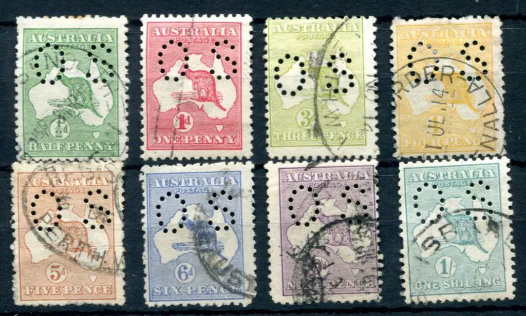 ½d to 1/- kangaroos with 1d Die IIA & 3d Die I all ... Image 1++