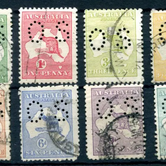 ½d to 1/- kangaroos with 1d Die IIA & 3d Die I all ...