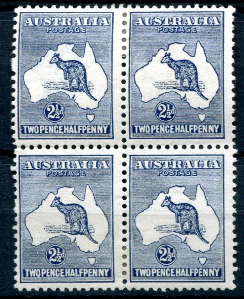 2½d indigo block of 4 with "White scratch ... Image 1++