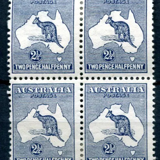 2½d indigo block of 4 with "White scratch ...