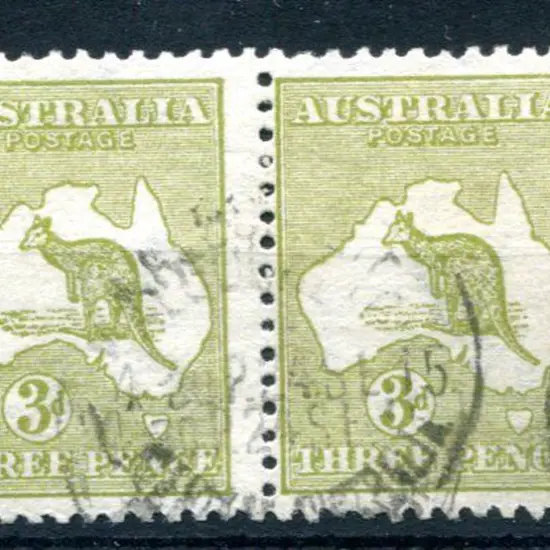 3d olive horiz pair with inverted wmk. Good to ...