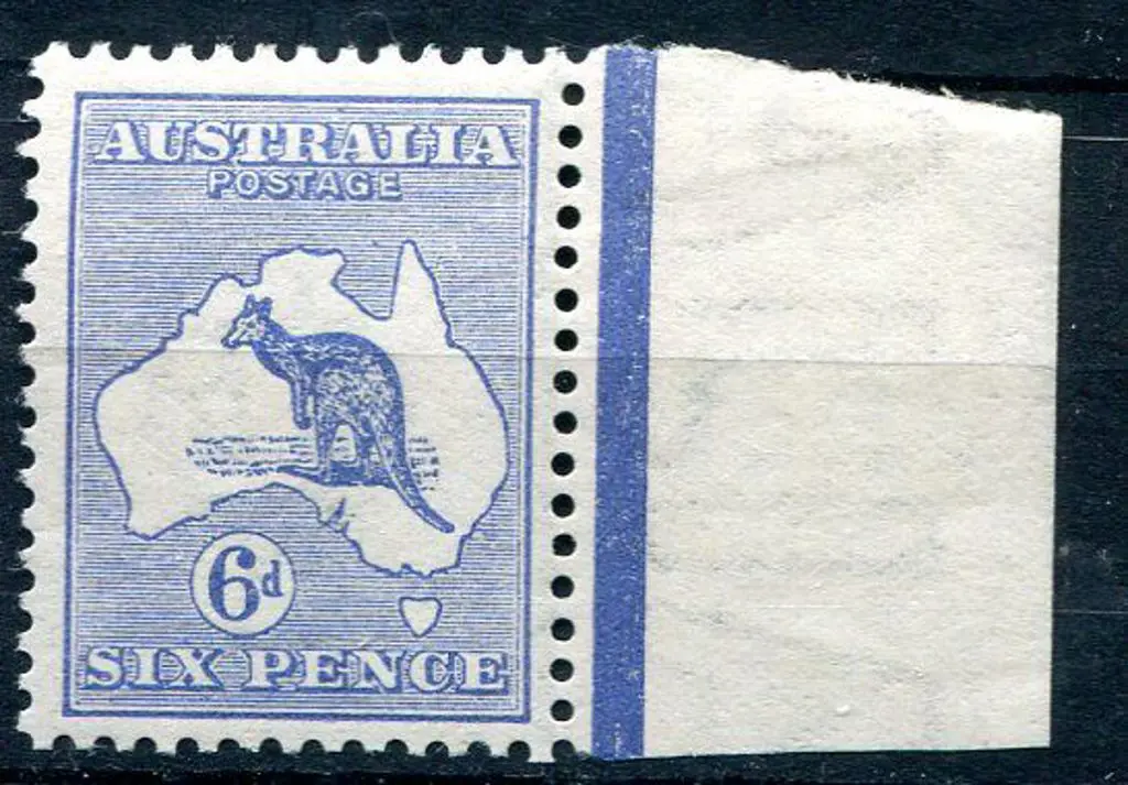 6d blue right selvedge single. MUH. ACSC 17C, Cat. ... Image 1++