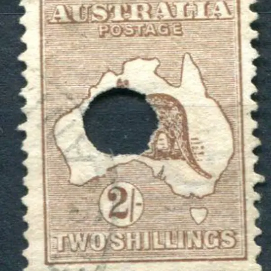 2/- brown with telegraph puncture. Fine used & ...