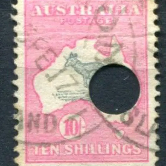 10/- grey & pink with telegraph puncture. F/U with ...