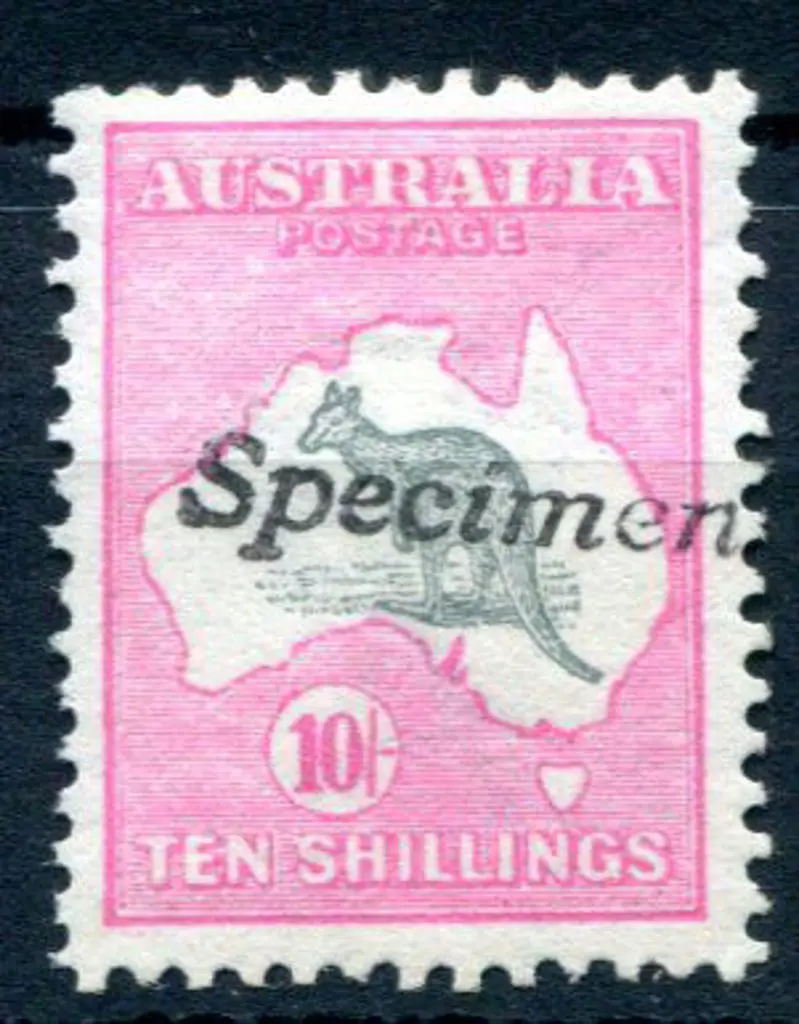 10/- grey & pink handstamped "Specimen", type A. ... Image 1++