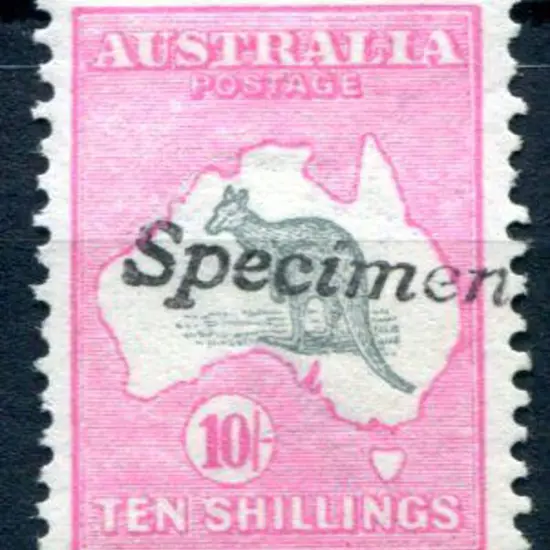 10/- grey & pink handstamped "Specimen", type A. ...