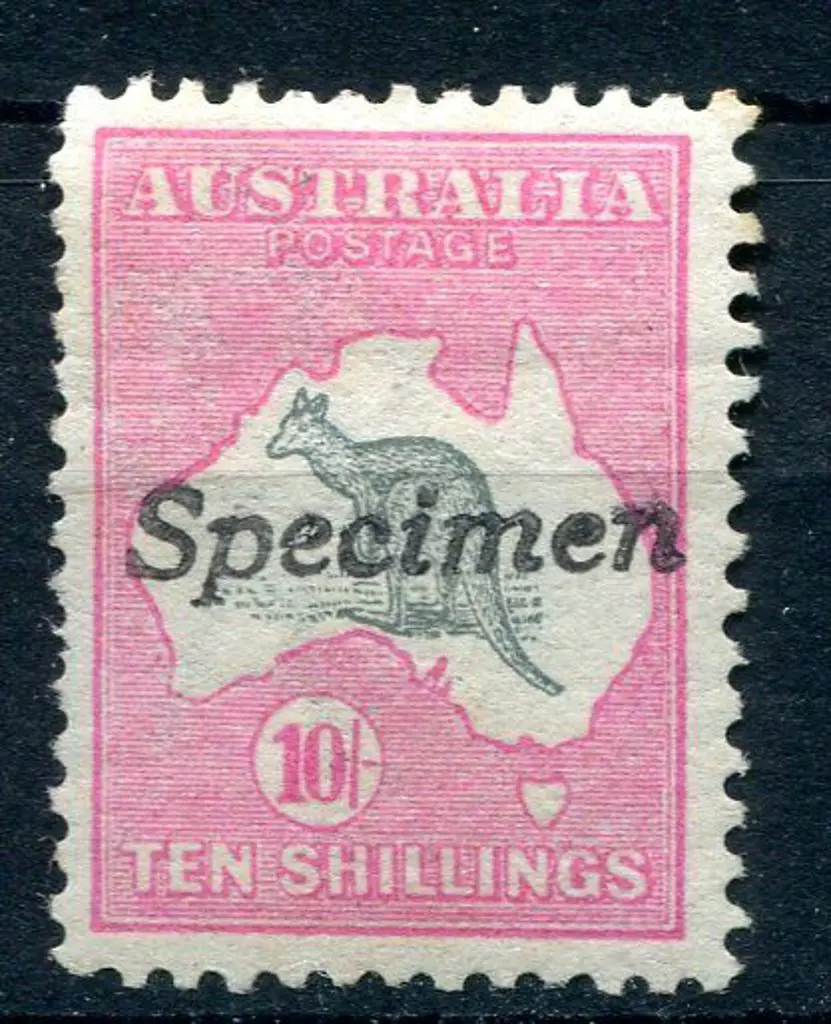 10/- grey & pink handstamped "Specimen" type A. ... Image 1++