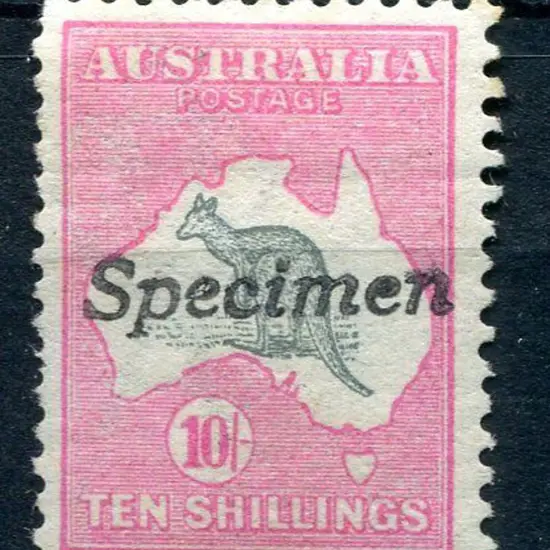 10/- grey & pink handstamped "Specimen" type A. ...