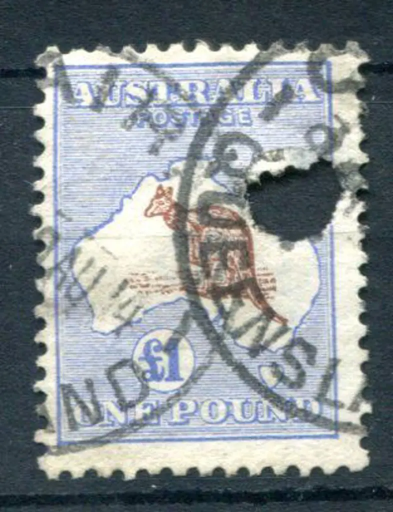 £1 brown & blue with telegraph puncture. F/U with ... Image 1++