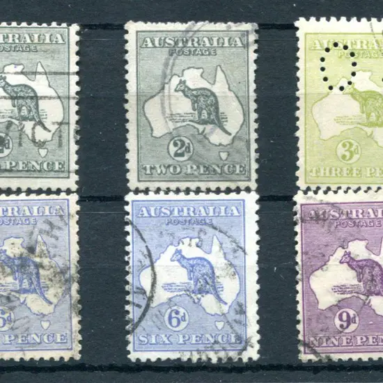 2d grey (2), 3d perfined "OS", 6d ultramarine (2) ...