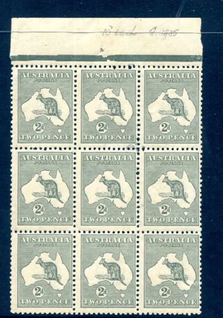 2d grey, Die IIA in top marginal MUH block of 9 ... Image 1++